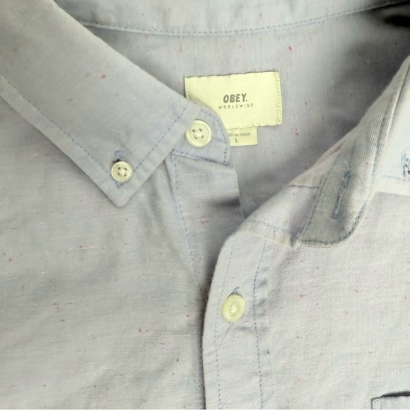 Obey Blue Casual Button Down Shirt - Picture 2 of 6